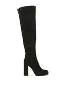 Kozaki damskie - Zamszowe muszkieterki na wysokim obcasie i platformie - miniaturka - grafika 1