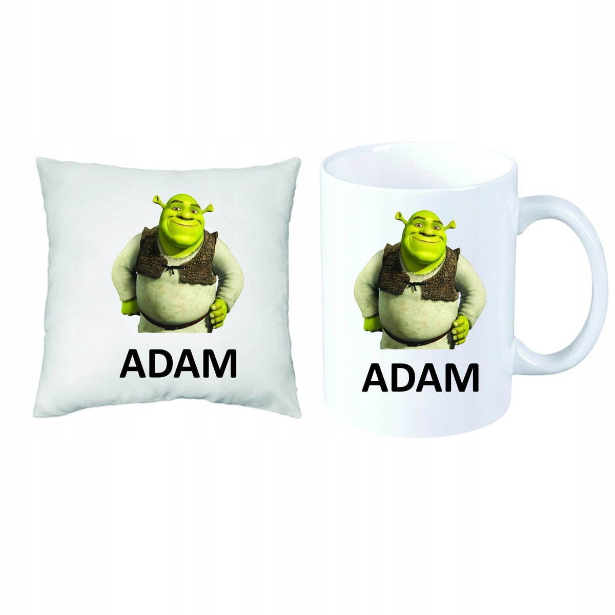 SHREK ZESTAW PREZENT PODUSZKA + KUBEK+ IMIĘ