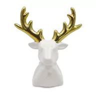 Ozdoby bożonarodzeniowe - Renifer świąteczny biały ze złotym porożem ceramiczny glamour - miniaturka - grafika 1