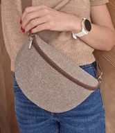 Nerki - Beżowo brązowa nerka pleciony materiał boho na ramię pojemna - miniaturka - grafika 1