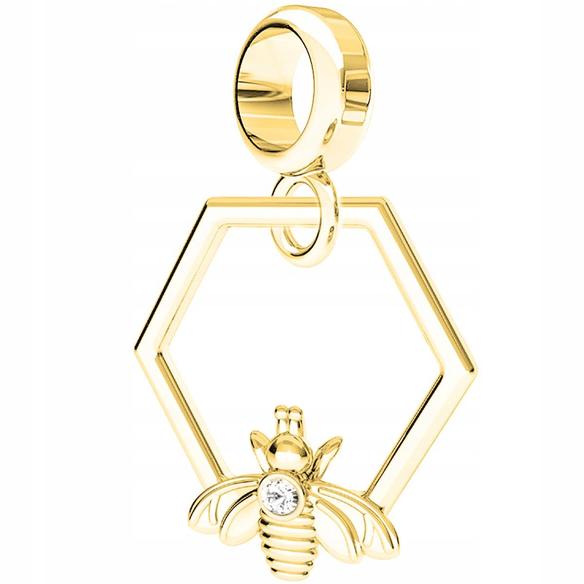 Charms Złoty Pszczoła Plaster Miodu z Pszczółką Bee Honey Miód SREBRO 925