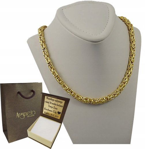 Łańcuszek Srebrny Pozłacany Splot Królewski 4,50 mm Męski pr 925 Grawer