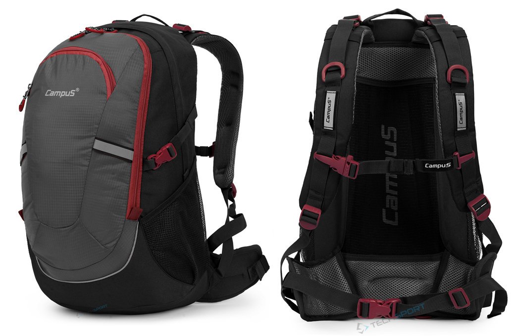 STYLOWY PLECAK CAMPUS HORTON 45l LEKKI WYGODNY SZARO-CZERWONY