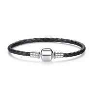 Bransoletki - Bransoletka SKÓRZANA Srebro S925 do charmsów czarna CHARMS beads SREBRNA - miniaturka - grafika 1