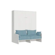 Łóżka - Kentaro 160 cm rozkładane łóżko podwójne z białą sofą jesionową, jasnoniebieski - miniaturka - grafika 1