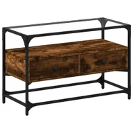 Szafki RTV - vidaXL Szafka pod TV ze szklanym blatem dąb wędzony 80x35x51cm materiał drewnopochodny - miniaturka - grafika 1