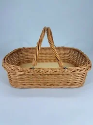 Tacka z wikliny z ruchomymi rączkami szary spód 56x43x14 cm - Tace i patery - miniaturka - grafika 1