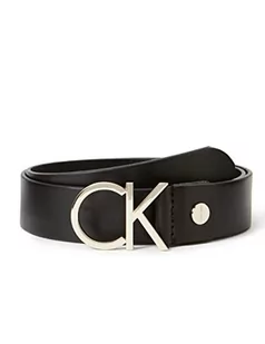 Calvin Klein - Skórzany pasek damski - czarny skórzany pasek - złota metalowa klamra z logo podpis - długość 80 cm - 100% prawdziwa skóra, Czarny, 80 - Paski - miniaturka - grafika 1