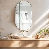 Lusterka do makijażu - Lustro łazienkowe, lustro do makijażu, 50x70 cm, owalne lustro z ramą, montowane na ścianie i obrotowe - czarne - miniaturka - grafika 1