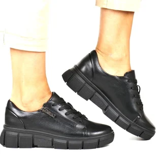 DAMSKIE PÓŁBUTY NA KOTURNIE PLATFORMIE POTOCKI ZAPINANE NA ZAMEK 19369 CZARNE - Półbuty damskie - miniaturka - grafika 1