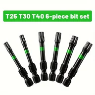 Inne - TEMU Zestaw 6 szt. Końcówek śrubokręta udarowego T25, T30, T40, wykonanych z materiału S2, odpowiednich do produktów plastikowych, drewnianych, - miniaturka - grafika 1