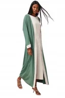 Swetry damskie - TRENDYOL DŁUGALUŹNA NARZUTA Z KONTRASTOWYMI MANKIETAMI ZIELONY 40 5_A - miniaturka - grafika 1