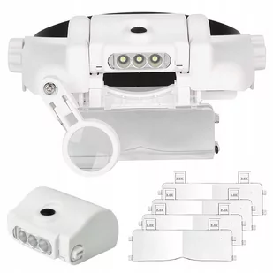 LUPA NAGŁOWNA CZOŁOWA OKULARY 3 LED SOCZEWKI 13X - Mikroskopy i lupy - miniaturka - grafika 1