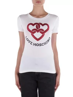 Koszulki i topy damskie - Love Moschino Damska koszulka z krótkim rękawem z nadrukiem cyfrowym na przodzie, optical white, 42 - grafika 1
