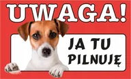 Zestawy upominkowe - Tabliczka tablica UWAGA PIES JA TU PILNUJĘ prezent gadżet 12x20cm - miniaturka - grafika 1
