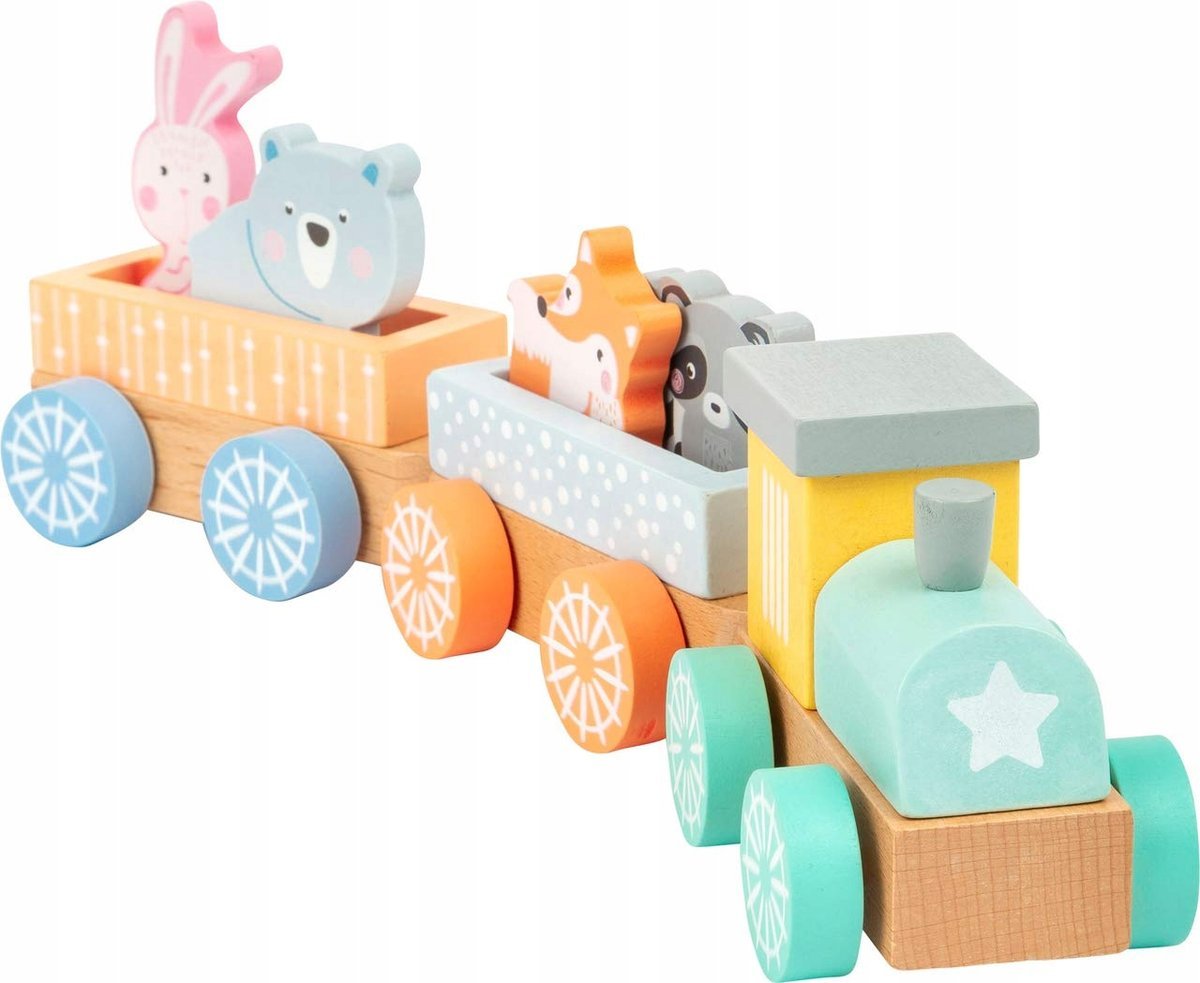 SMALL FOOT Drewniana Kolejka Pastelowa z Pasażerami Zwierzętami 3+