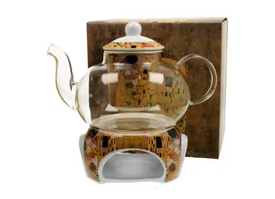 Dzbanek do herbaty szklany z zaparzaczem i podgrzewaczem DUO The Kiss Gustav Klimt 1000 ml - Dzbanki i imbryki - miniaturka - grafika 1