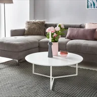 Ławy i stoliki kawowe - Designerski stolik kawowy MDF drewno biały mat metalowa rama ø 80 cm - miniaturka - grafika 1