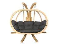 Fotele ogrodowe wiszące - Zestaw: Dwuosobowy Fotel Wiszący Z Drewnianym Stelażem, Grafitowy Swingpod Xl Fotel + Stojak - miniaturka - grafika 1