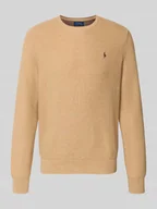 Swetry męskie - Sweter z dzianiny z wyhaftowanym logo - miniaturka - grafika 1