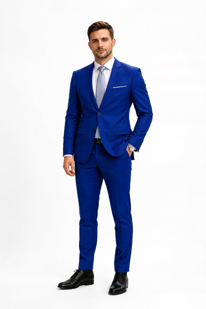 Elegancki garnitur męski - granatowy/niebieski, slim 330 fit 50 / 188