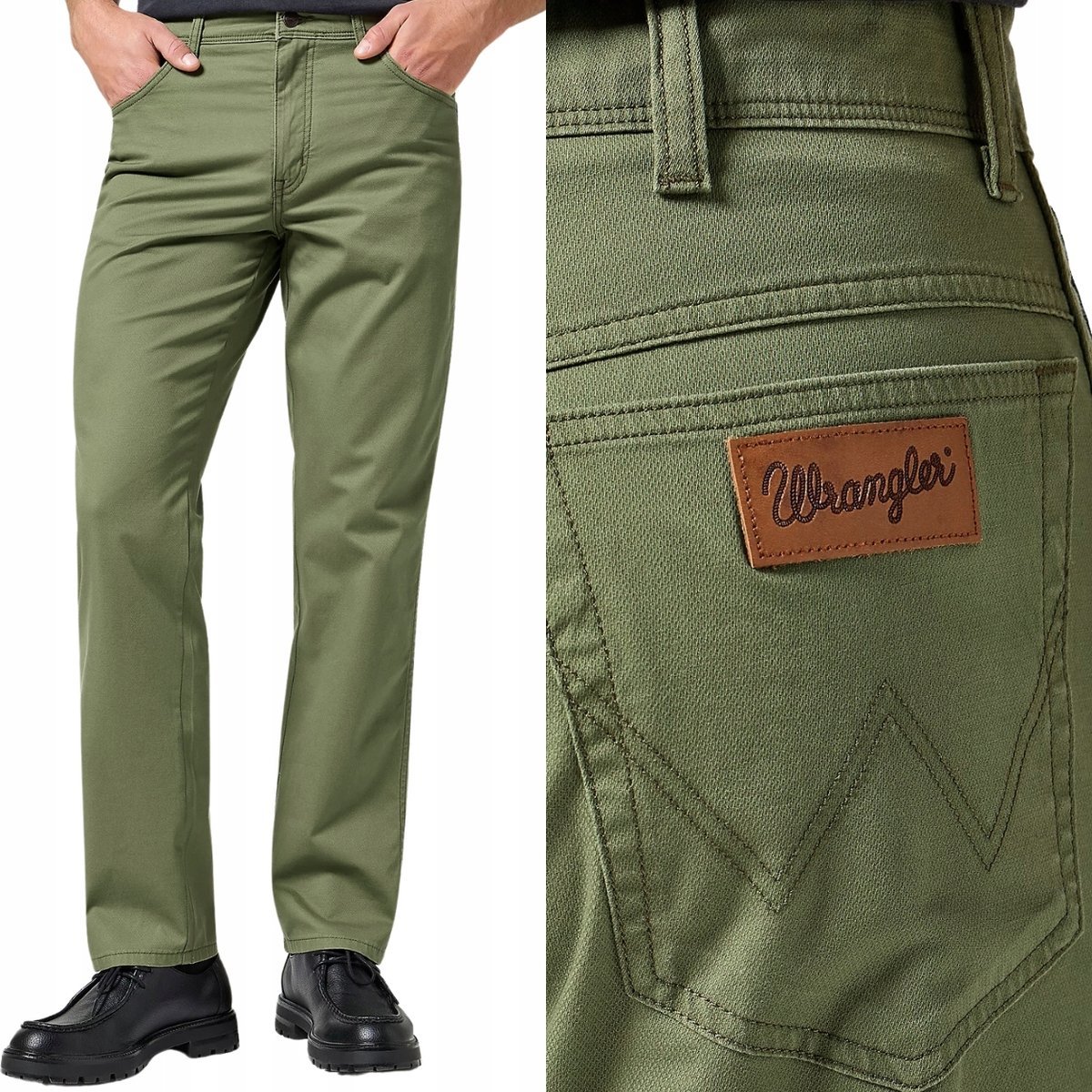 Wrangler TEXAS Dusty Olive PROSTE ZIELONE SPODNIE MATERIAŁOWE W34 L32