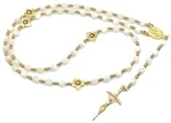 Różańce - Różaniec komunijny IHS z kamieni naturalnych - MASA PERŁOWA - miniaturka - grafika 1