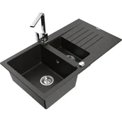 Zlewozmywaki z baterią - Mexen Matias zlewozmywak granitowy 1,5-komorowy z ociekaczem i baterią kuchenną Rita, czarny/złoty - miniaturka - grafika 1