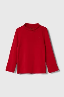 Bluzki dla dziewczynek - United Colors of Benetton longsleeve bawełniany dziecięcy kolor czerwony gładki - grafika 1