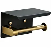 Stojaki i wieszaki na papier toaletowy - Łazienkowy Uchwyt na Papier Toaletowy z Półką na Telefon czarno-złoty AG887A - miniaturka - grafika 1