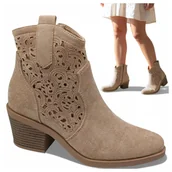 Botki damskie - Damskie Kowbojki na Obcasie Botki Letnie Modne Zamszowe Wiosenne Barski 37 - miniaturka - grafika 1