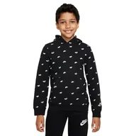 Bluzy dla chłopców - Nike DQ9110-010 B NSW PO HD CLUB FLC FT AOP Bluza chłopięca czarno-biała/biała rozmiar S - miniaturka - grafika 1