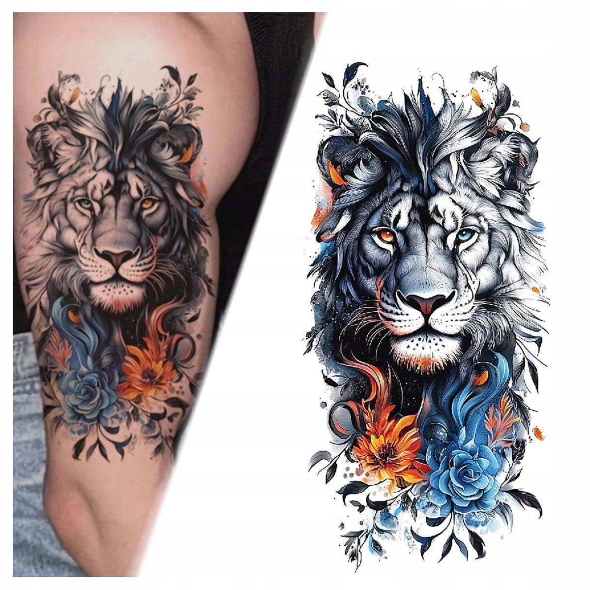 Tatuaż Lew Kolorowy Przepiękny Zmywalny Tymczasowy Wodny