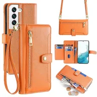 Portfele - Owce Tekstura Cross-body Zipper Portfel Skórzany pokrowiec na telefon Pomarańczowy For Samsung Galaxy S22 5G - miniaturka - grafika 1