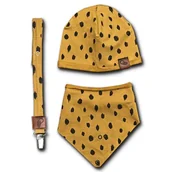 Śliniaki i fartuszki - Hi Little One - czapeczka, bandanka i zawieszka do smoczka z organicznej bawełny GOTS Leopard Mustard - miniaturka - grafika 1