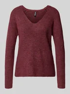 Swetry damskie - Sweter z dzianiny o kroju regular fit z prążkowaną fakturą model ‘ELLEN’ - miniaturka - grafika 1