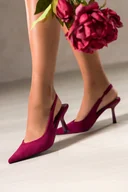 Czółenka - Bordowe czółenka damskie szpilki z odkrytą piętą obcas kieliszek pasek z elastyczną gumą Carla 1661-719Z - miniaturka - grafika 1