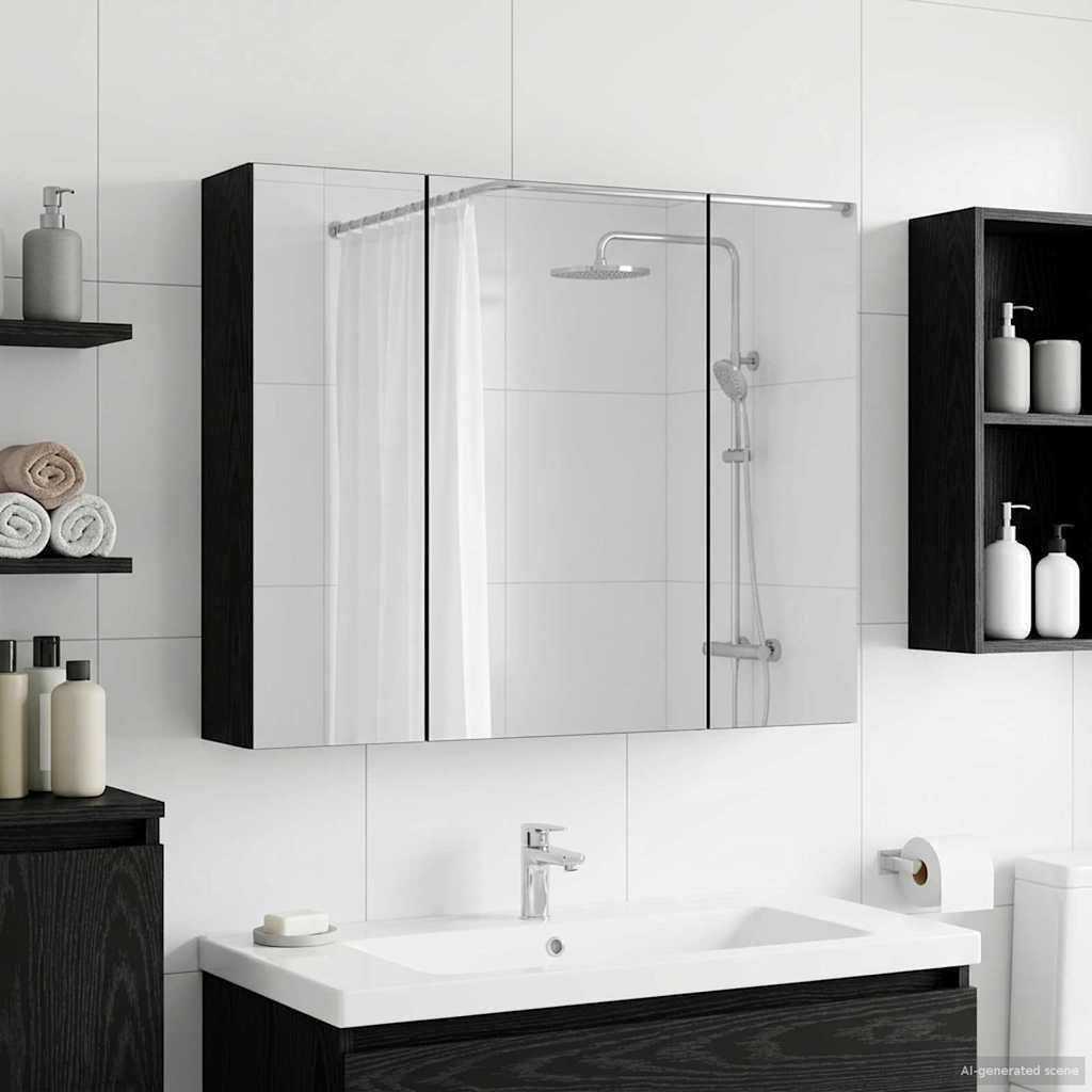 vidaXL vidaXL Szafka z lustrem do łazienki Czarny Dąb 60 x 14,5 x 50 cm