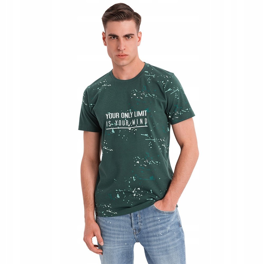 Męski t-shirt z nadrukiem i napisem zielony modny Ombre OM-TSFP-0187 V3 M
