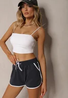 Spodenki damskie - Granatowe Szorty Dresowe z Dodatkiem Bawełny High Waist Wykończone Lamówką Mivorina - miniaturka - grafika 1