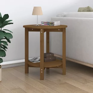 vidaXL Stolik kawowy, miodowy brąz, Ø 55x60 cm, lite drewno sosnowe - Ławy i stoliki kawowe - miniaturka - grafika 1
