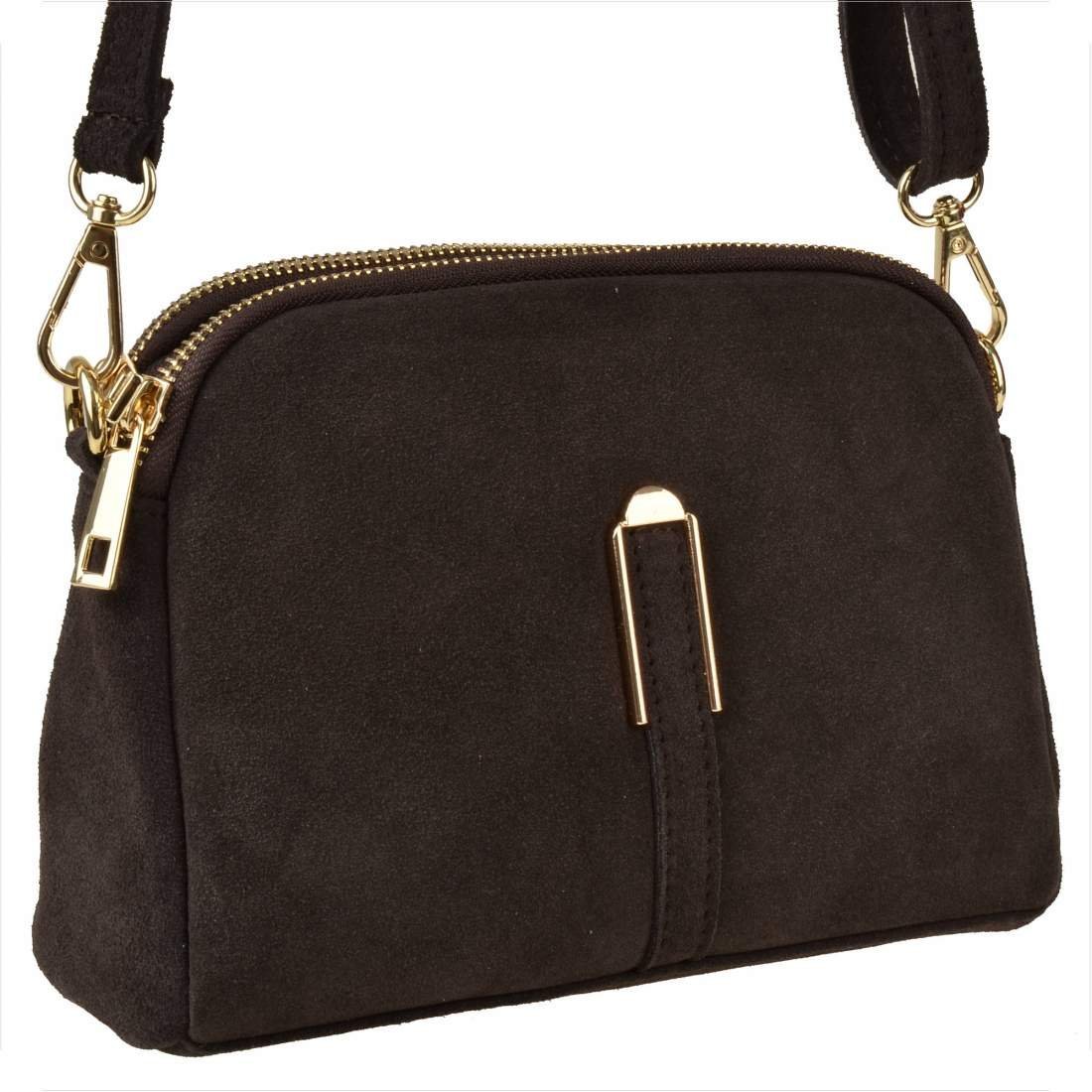 Zgrabna torebka skóra naturalna zamszowa listonoszka czekolada brąz dwie komory Borse in Pelle