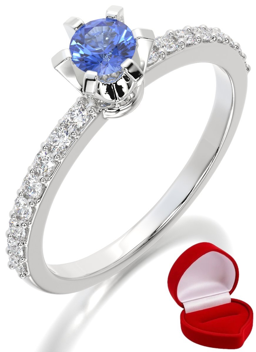 ZŁOTY PIERŚCIONEK ZARĘCZYNOWY 585 14k SZAFIR 0,19 ct BIAŁE ZŁOTO R28