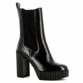 Botki damskie - Czarne damskie sztyblety skórzane na grubym obcasie CARINII - Carinii - miniaturka - grafika 1