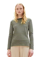 Koszulki i topy damskie - TOM TAILOR Denim Damska koszulka z długim rękawem w paski z bawełny organicznej, 34337 - Tonal Green Stripe, XXL - miniaturka - grafika 1