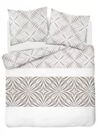 Pościel - Pościel satynowa 140x200 biała beżowa geometryczny wzorek - miniaturka - grafika 1