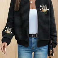 Kurtki damskie - TEMU Kurtka Baseballowa Damska z Wzorem Sowy i Geometrycznym – Miękki Różowy Poliester, Pranie Maszynowe, Na Każdą Porę Roku - miniaturka - grafika 1