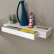 Półki do salonu - vidaXL vidaXL Wisząca półka na książki/DVD z szufladą, biała - miniaturka - grafika 1