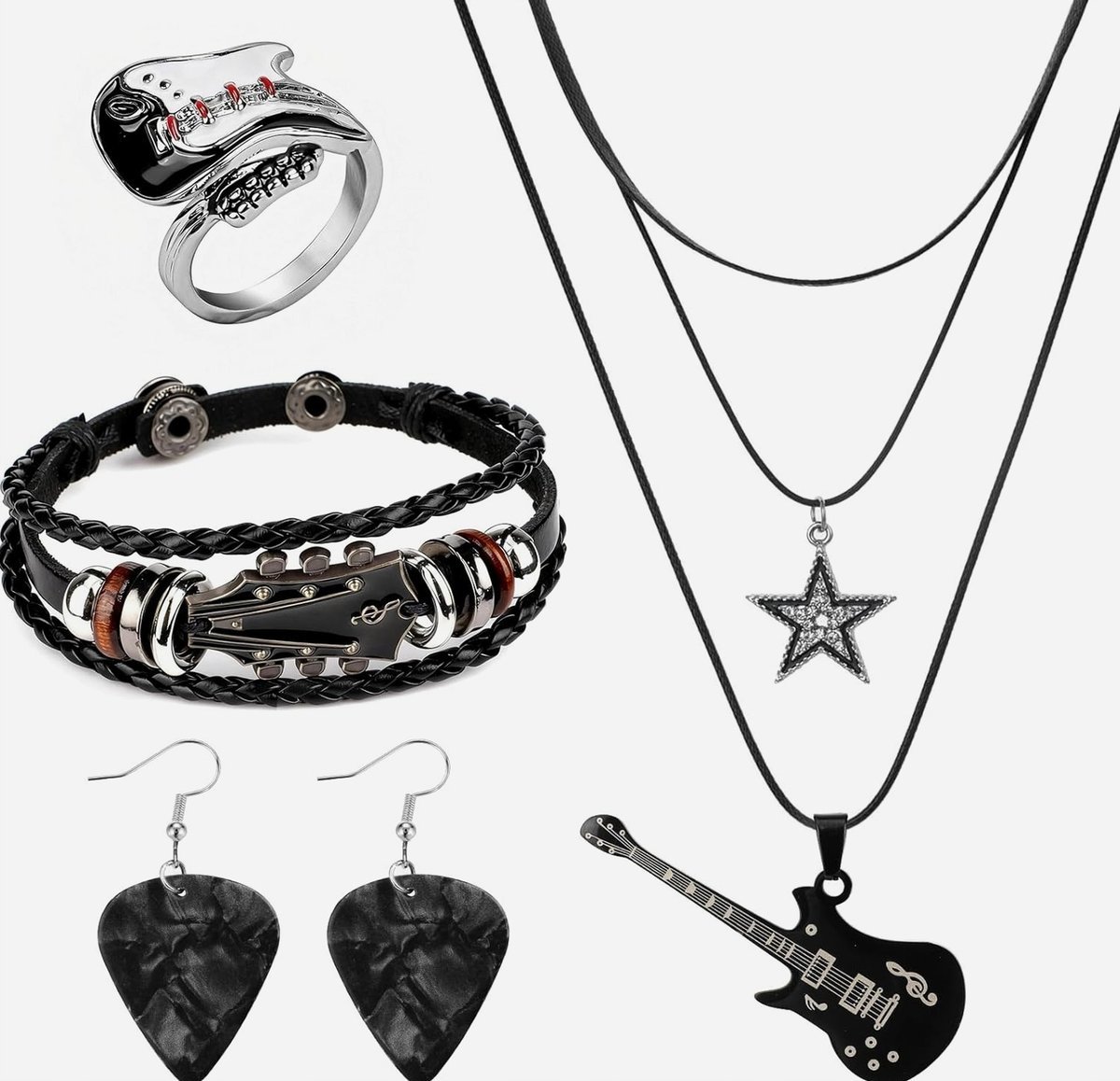 Biżuterii zestaw punkowej gitara skóra gwiazda naszyjnik bransoletka