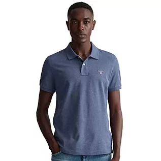 Koszulki męskie - GANT Męska koszulka polo Reg Shield Ss Pique Polo, Dark Jeansblue melanż, 5XL - grafika 1